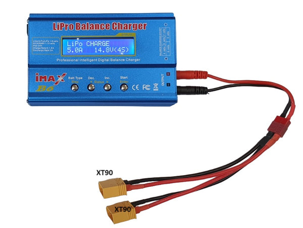 iMAX B6 80W RC Lithium Battery Balance Charger with Dual XT90 split cable - Digital RC Balance Charger/Discharger + 15V 6A Adapter
