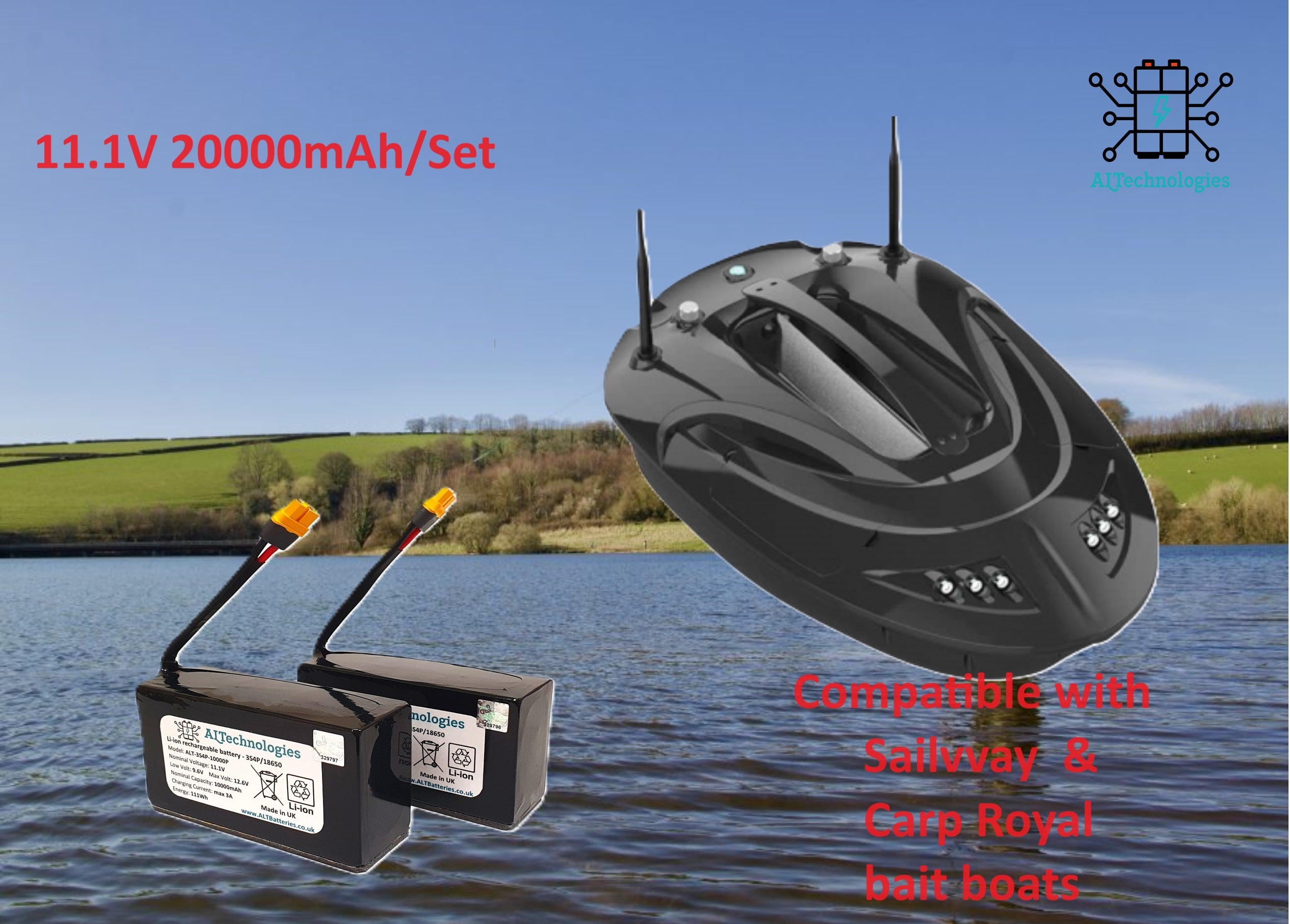 Sailvvay Bait Boat compatible battery packs 11.1V 20000mah /set Li-ion –  ALTechnologies